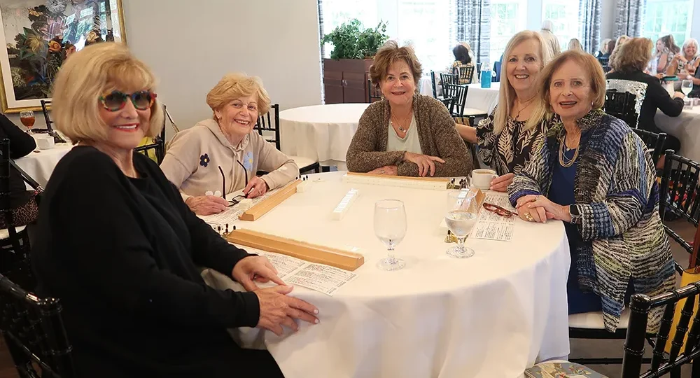 Donna Gorsen, Martha Moskowitz, Esther Goodman, Dianne Hamson, and Susan Mayer played Mahjong and enjoyed lunch at the Jewish Family Service Card Party